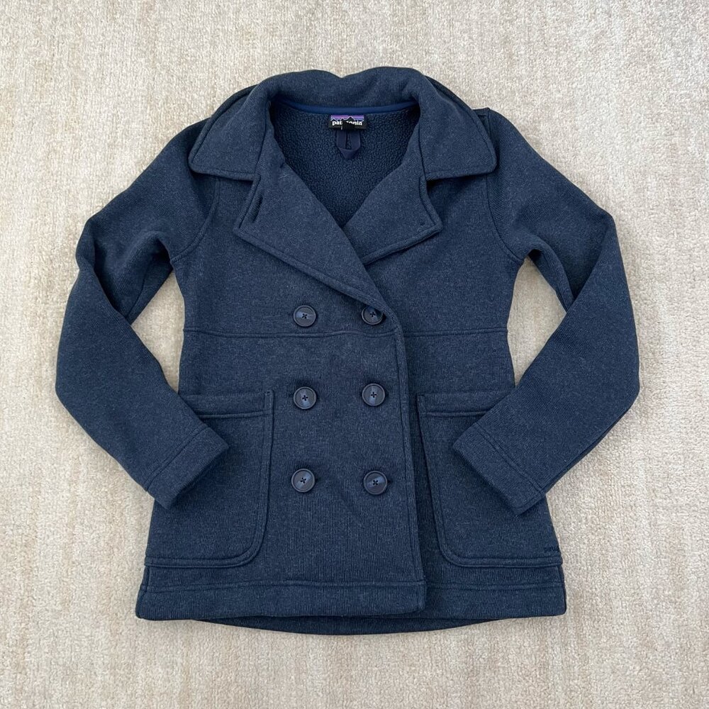 Patagonia Blue Better Sweater Pea Coat Double Breasted Jacket S